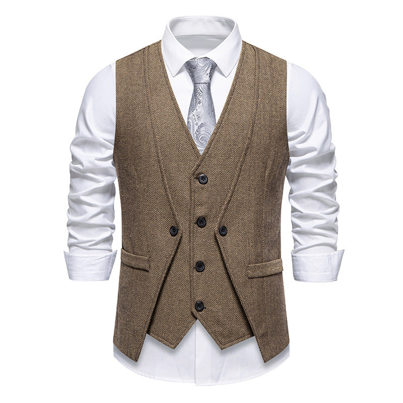 Men's suit vest in elegant herringbone design with practical pockets Skorter