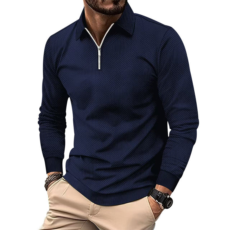 Men's stylish stand-up collar sweater with textured fabric and zipper Skorter
