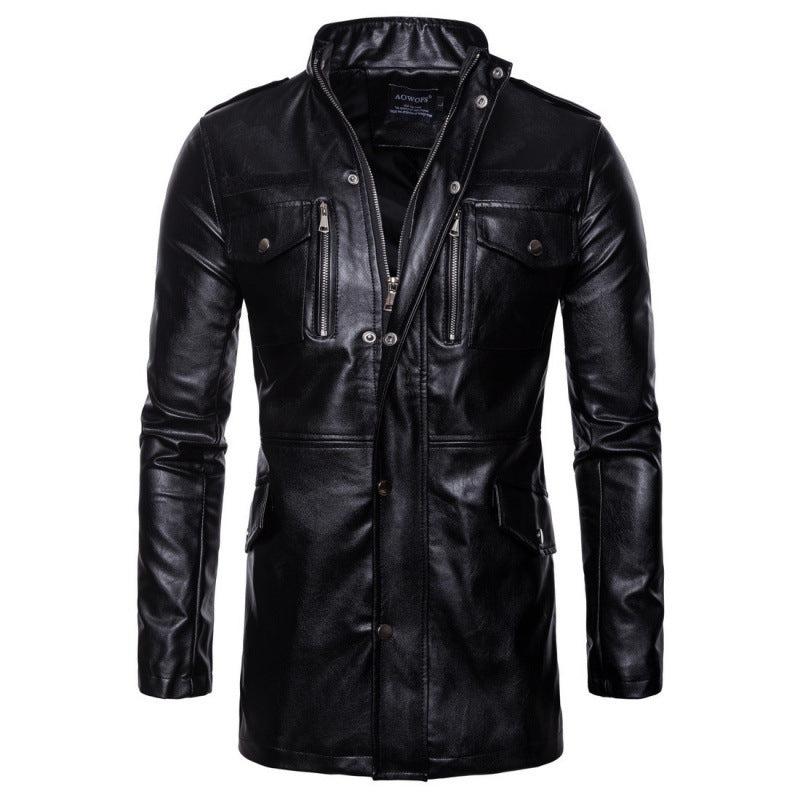 Men's stylish faux leather jacket with practical pockets and asymmetric zipper Skorter