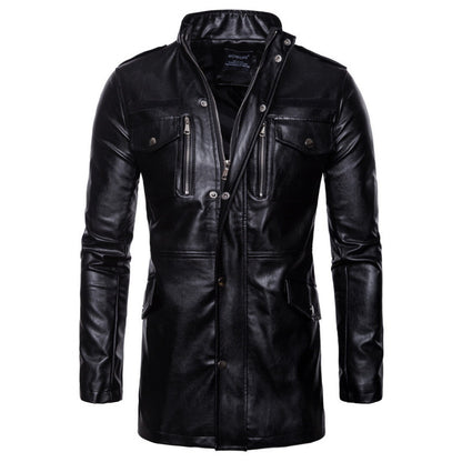 Men's stylish faux leather jacket with practical pockets and asymmetric zipper Skorter