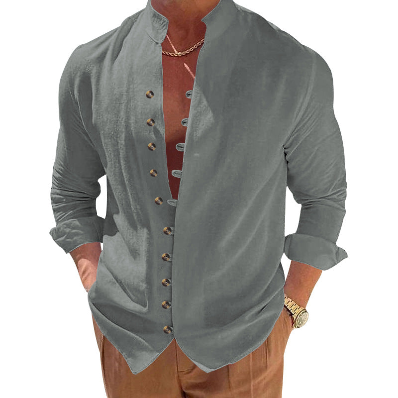 Men's stylish shirt with fashionable buttons and modern stand-up collar Skorter