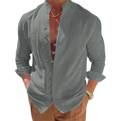 Men's stylish shirt with fashionable buttons and modern stand-up collar Skorter