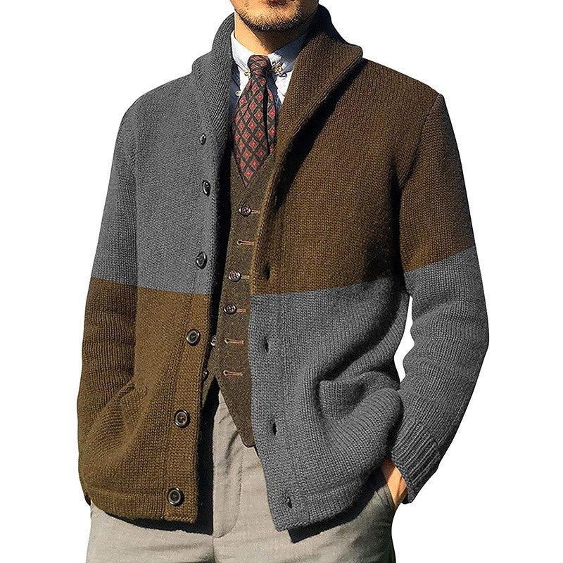Men's Cardigan with Fashionable Color Block Design Skorter
