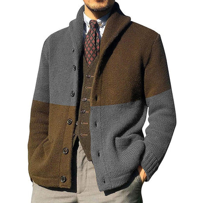 Men's Cardigan with Fashionable Color Block Design Skorter