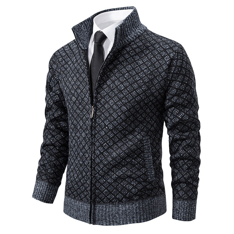 Men's zip-up cardigan with modern diamond pattern Skorter