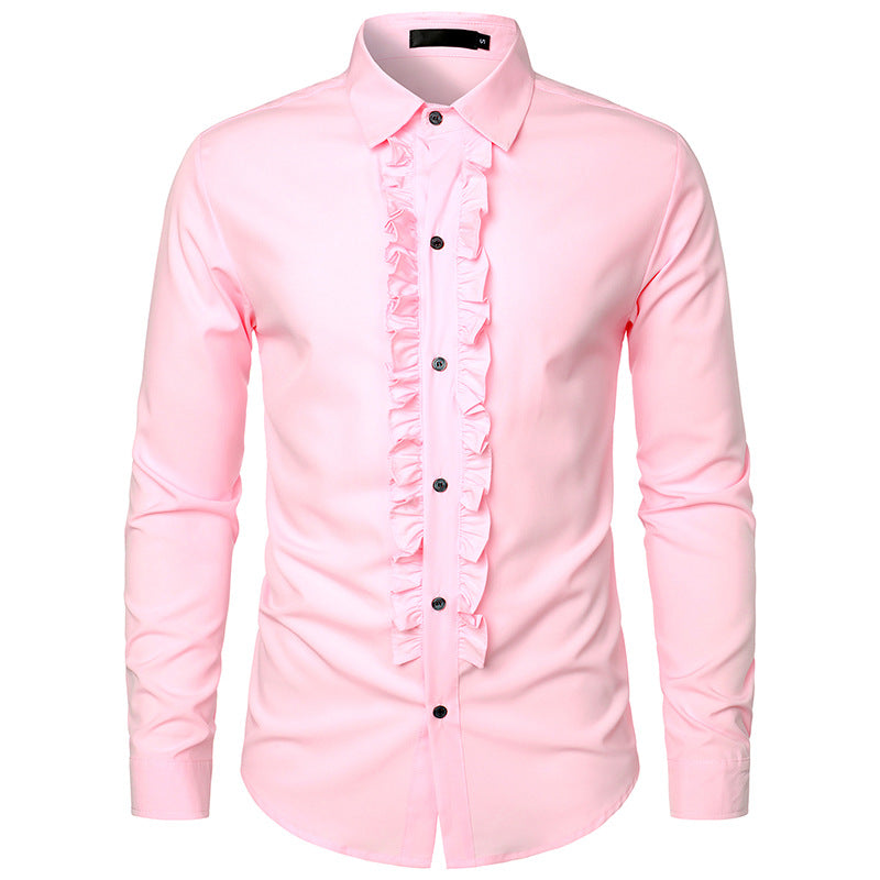Men's elegant wedding blouse with ruffles and button detail Skorter