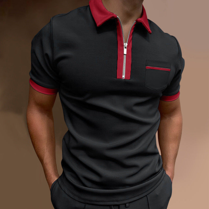 Men's sporty short-sleeve polo shirt with zipper and chest pocket Skorter