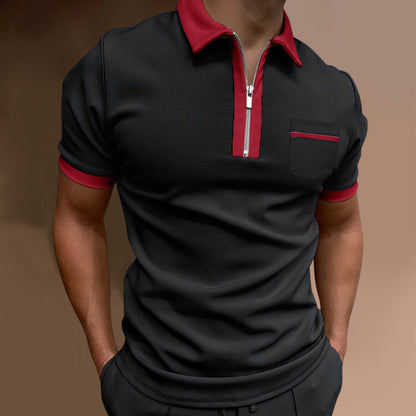Men's sporty short-sleeve polo shirt with zipper and chest pocket Skorter
