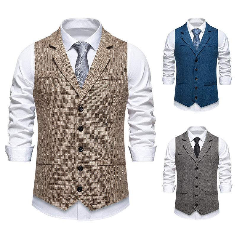 Men's suit vest in elegant herringbone pattern with practical pockets Skorter