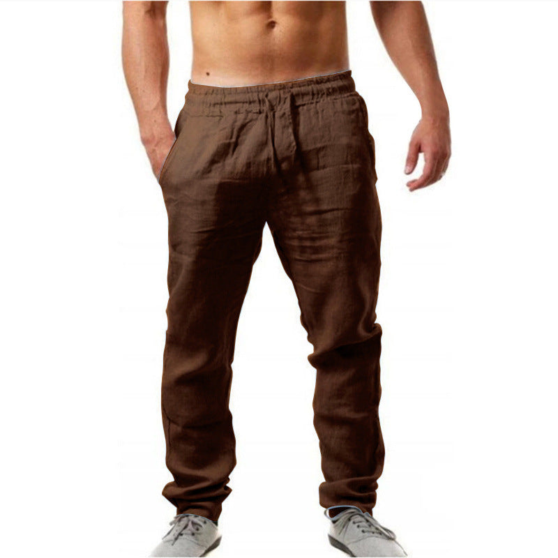 Men's airy linen pants in relaxed fit with practical drawstring Skorter