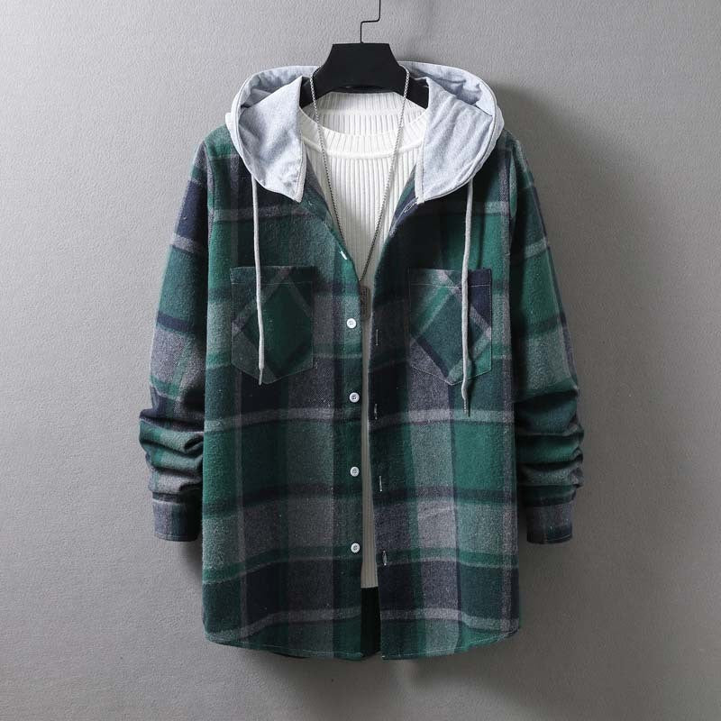 Men's casual check jacket with hood and functional pockets Skorter