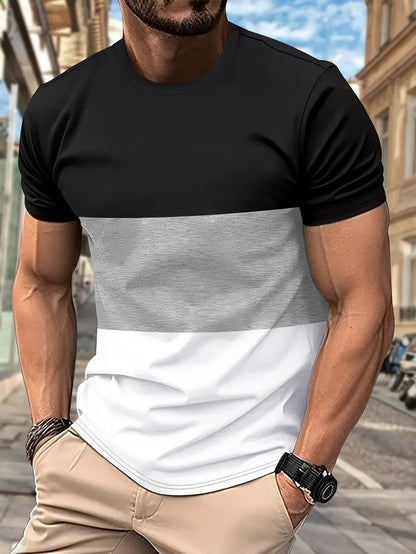 Men's T-shirt with modern color block design and round neckline Skorter