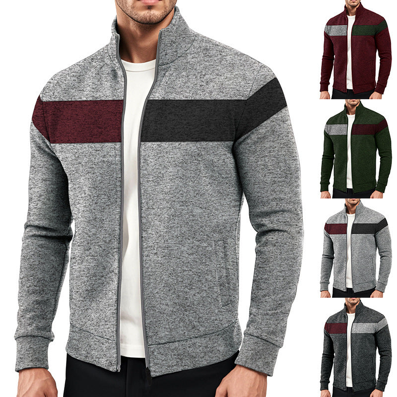 Men's sporty stand-up collar sweater with contrasting color areas and high-quality cotton Skorter