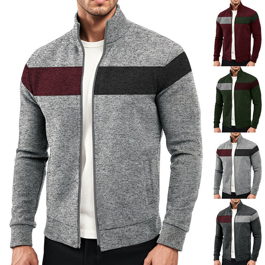 Men's sporty stand-up collar sweater with contrasting color areas and high-quality cotton Skorter