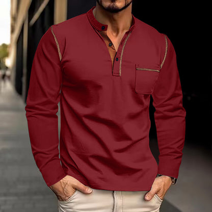Men's casual long-sleeve blouse with innovative button closure and trendy fabric mix Skorter