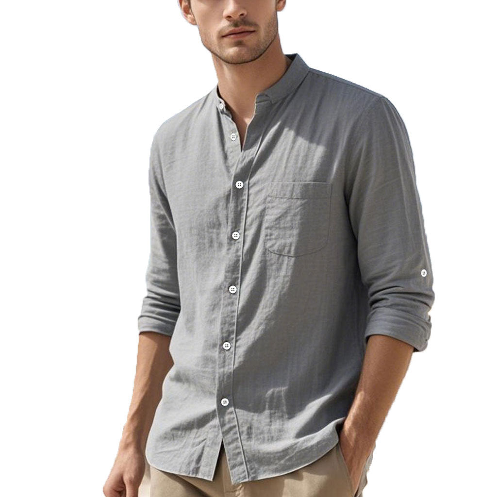 Men's shirt in elegant Henley style with textured cotton Skorter