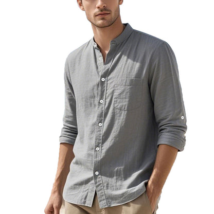 Men's shirt in elegant Henley style with textured cotton Skorter