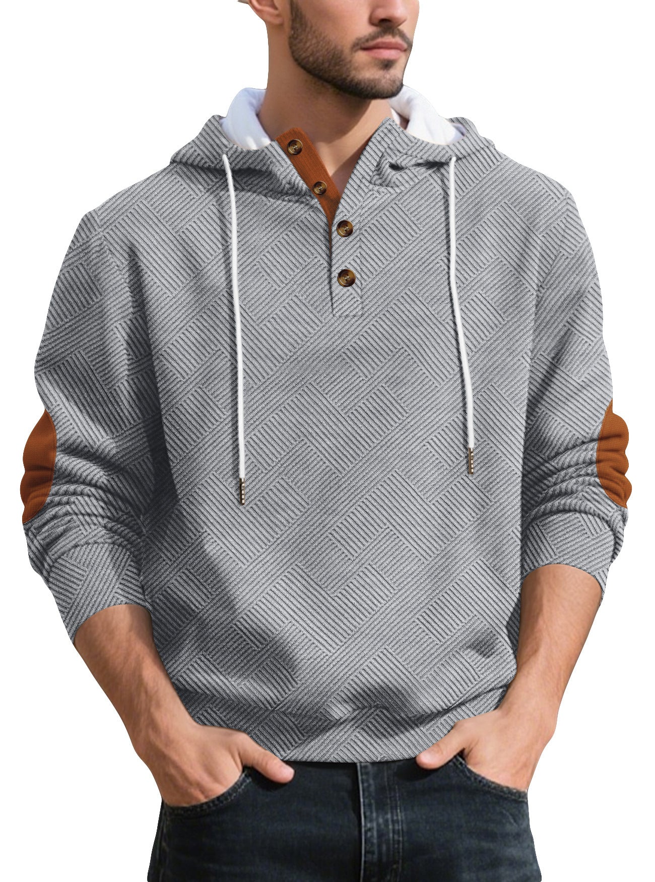 Men's stylish hoodie with textured material and fashionable accents Skorter