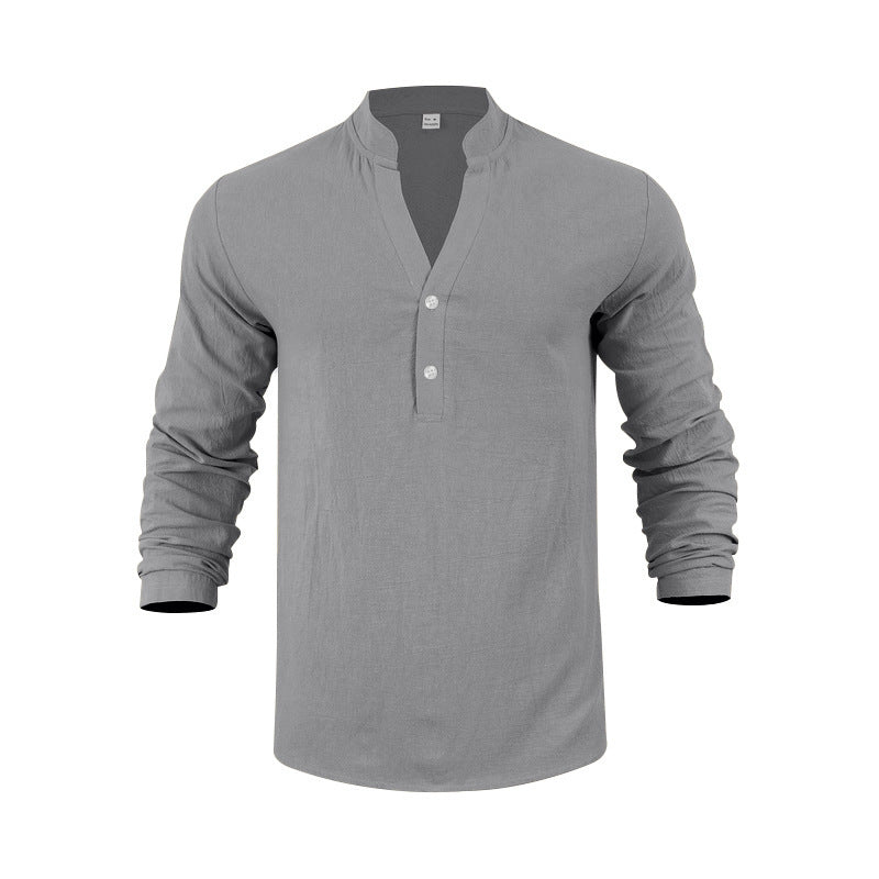Men's long-sleeve shirt with fashionable stand-up collar and elegant button details Skorter
