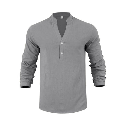 Men's long-sleeve shirt with fashionable stand-up collar and elegant button details Skorter
