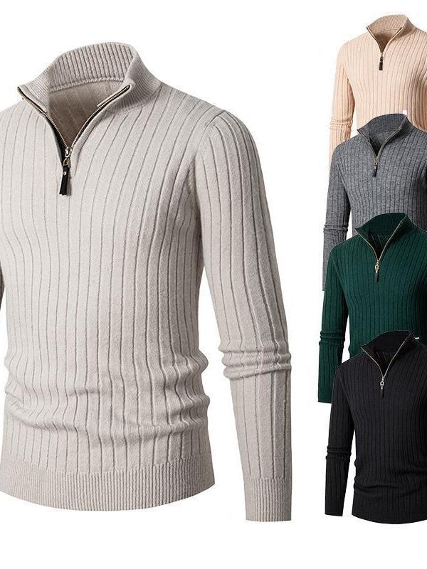 Men's pullover with stand-up collar and textured rib design Skorter