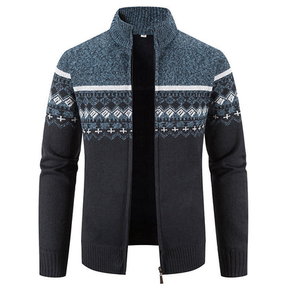Men's cardigan with modern Norwegian pattern and stand-up collar Skorter