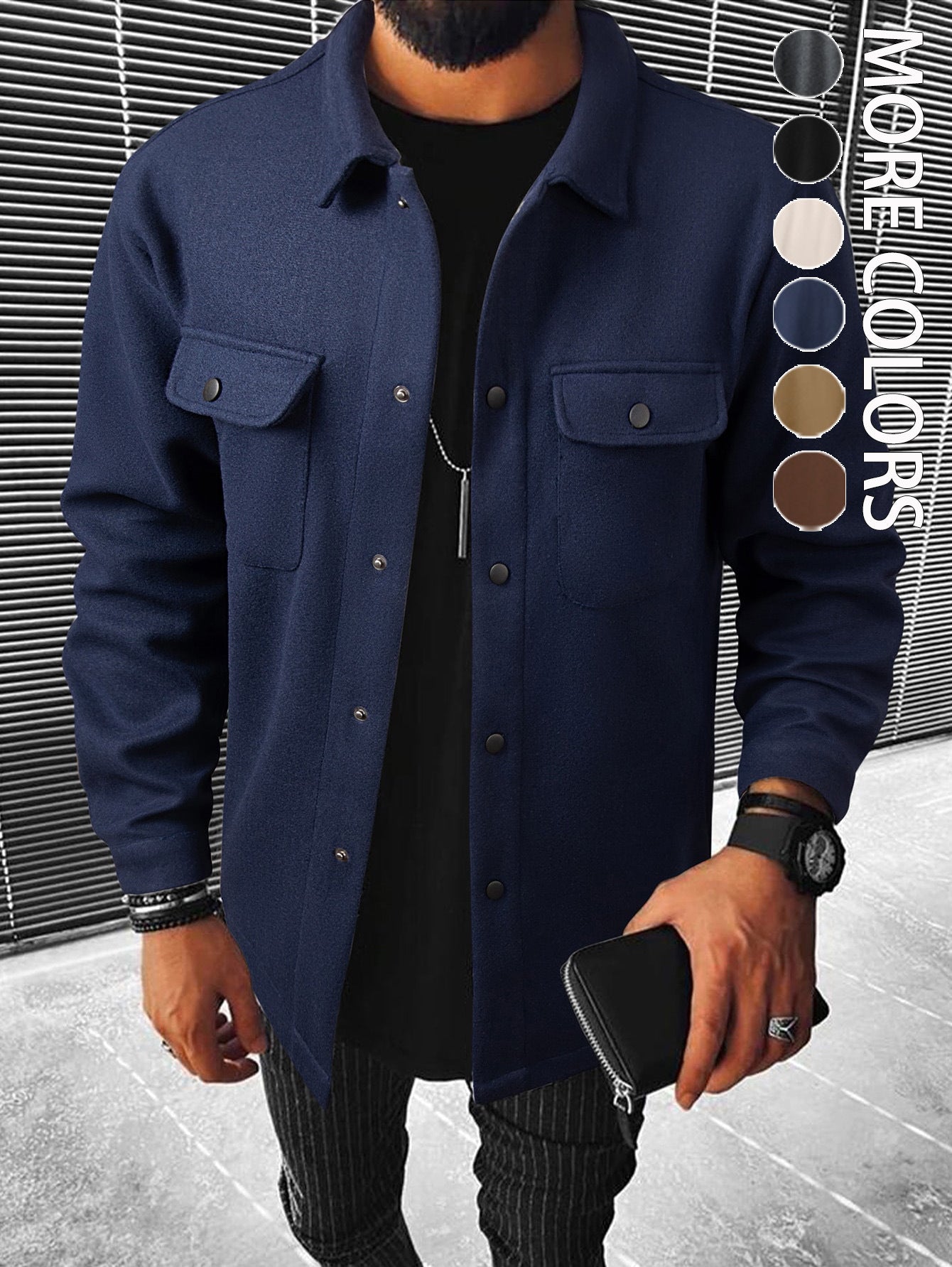 Men's stylish overshirt jacket with practical pockets and modern button design Skorter