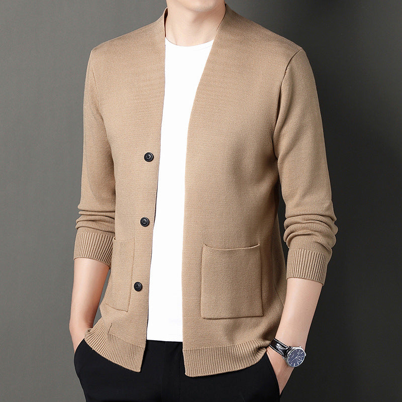Men's Cardigan with Button Placket and Side Pockets Skorter