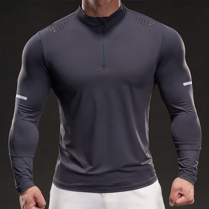 Men's Athletic Long Sleeve Shirt with Half Zipper Skorter