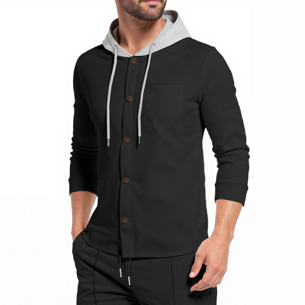 Men's stylish hoodie shirt with button placket and practical chest pocket Skorter