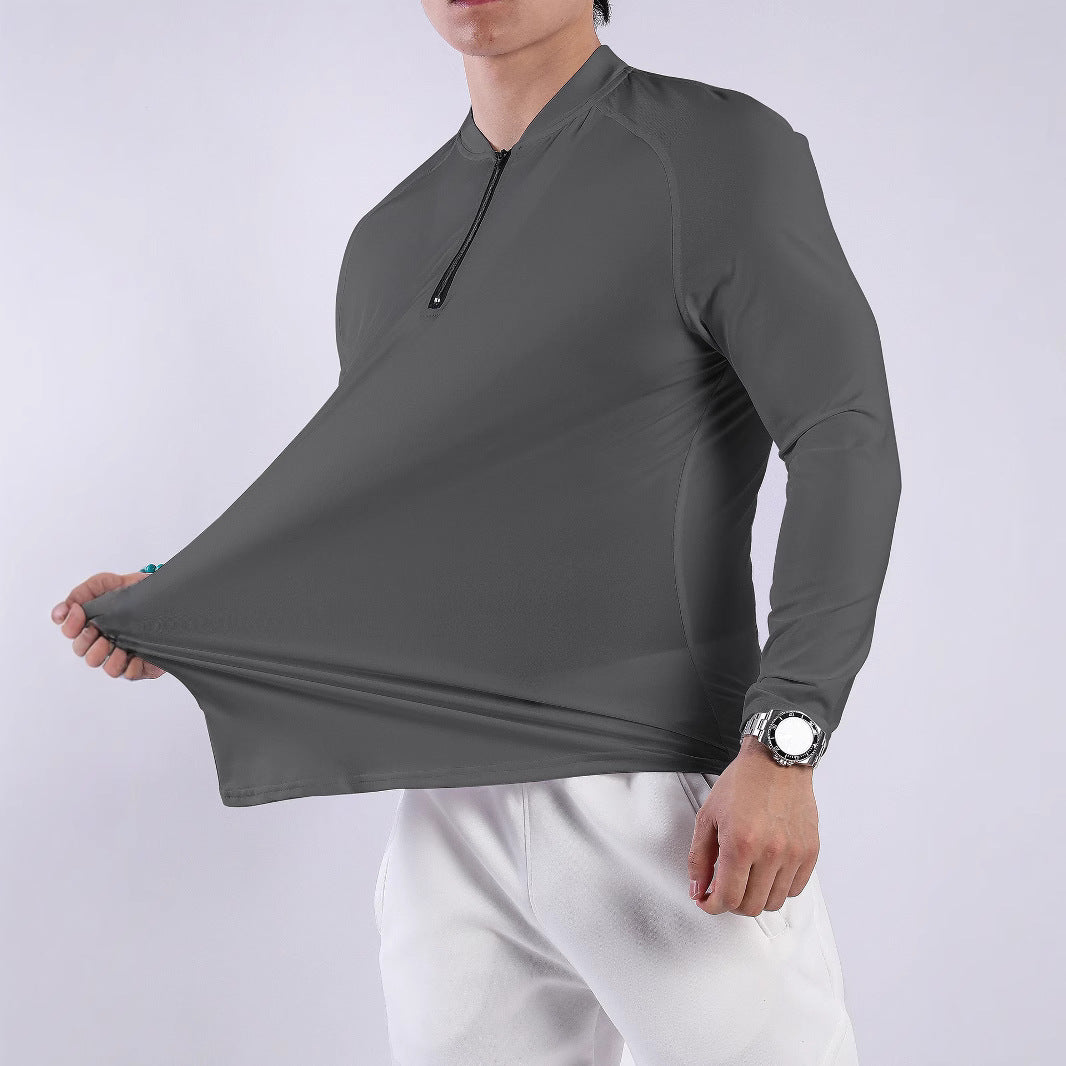 Men's Sporty Long Sleeve Top with Half Zipper and Breathable Material Skorter