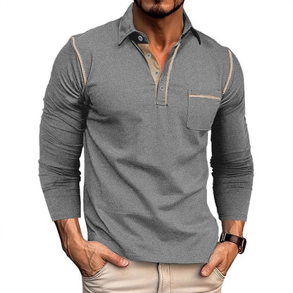 Men's stylish long sleeve polo shirt with practical chest pocket and elegant contrast details Skorter