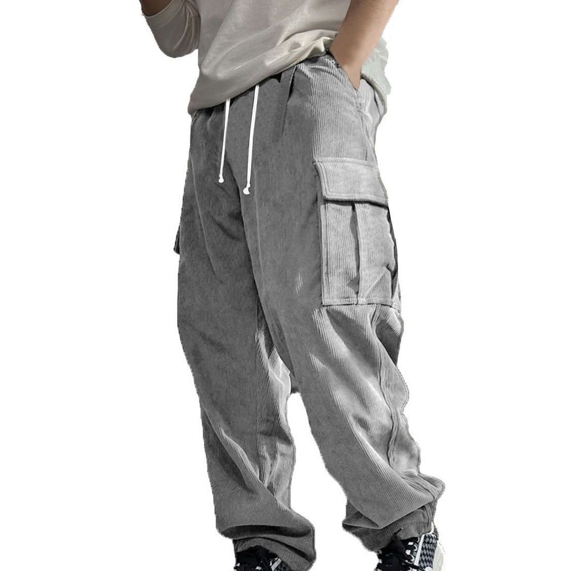 Men's Stylish Cargo Pants with Side Pockets and Elastic Waistband Skorter