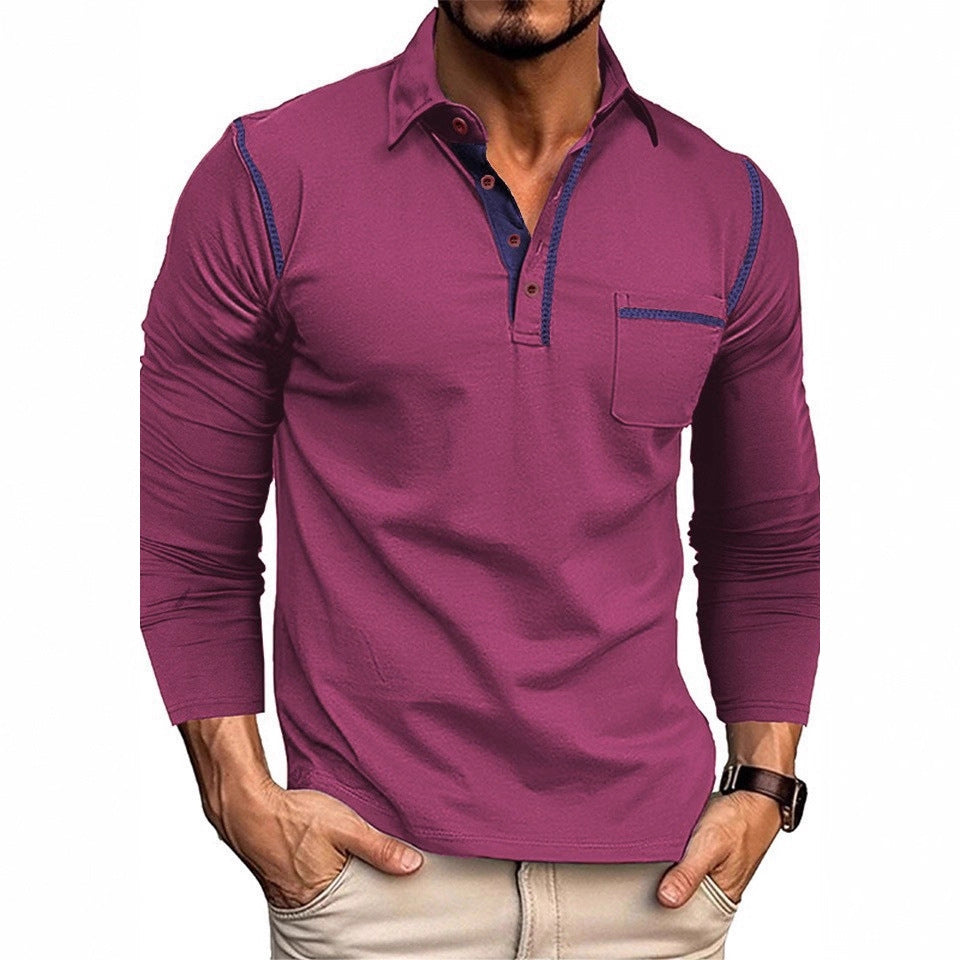Men's stylish long sleeve polo shirt with practical chest pocket and elegant contrast details Skorter