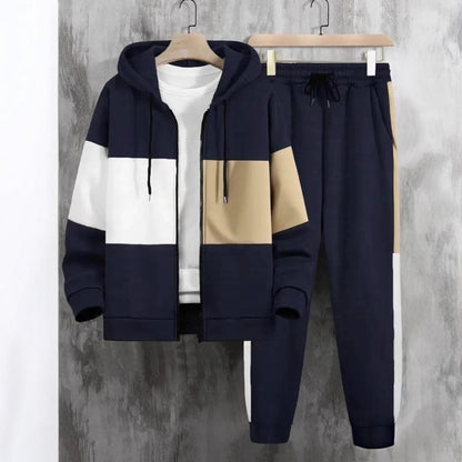 Men's sporty tracksuit set with contrasting color panels and practical pockets Skorter