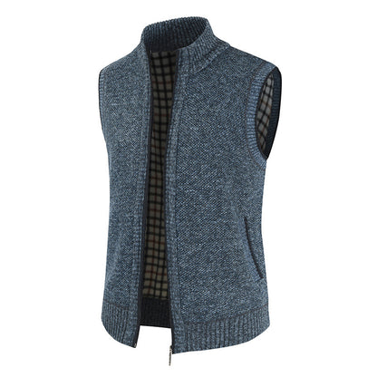 Men's stylish knit vest with stand-up collar and full-length zipper Skorter