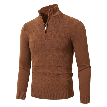 Men's stylish knitted sweater with half zipper and textured design Skorter