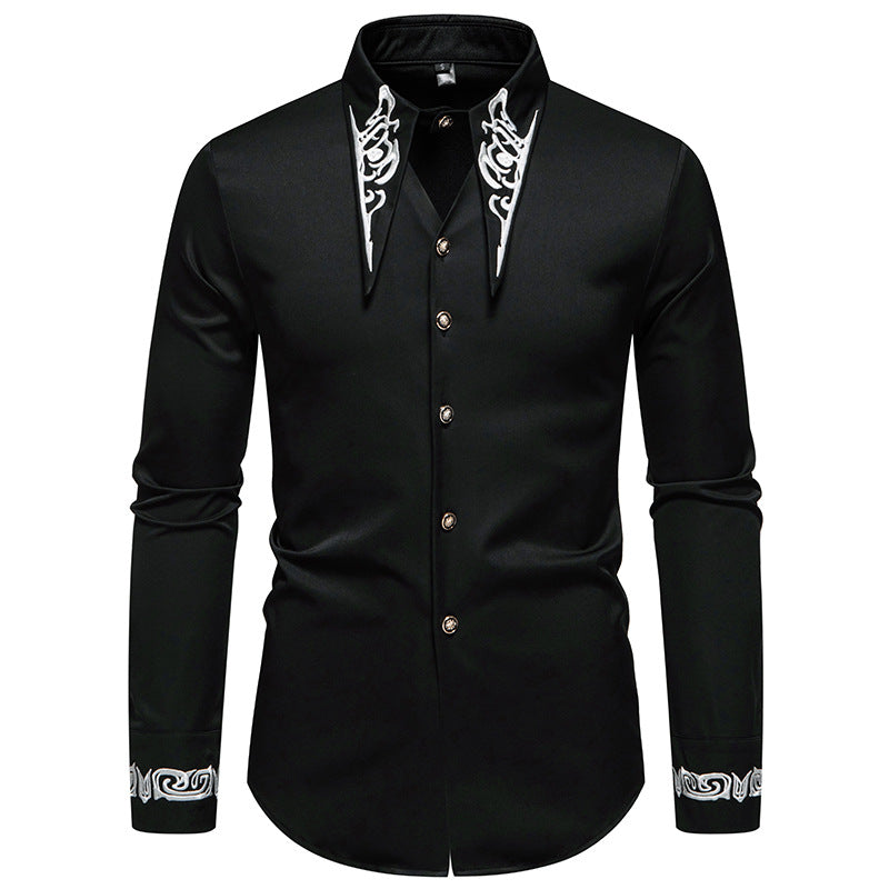 Men's Long Sleeve Shirt with Ornamental Accents Skorter