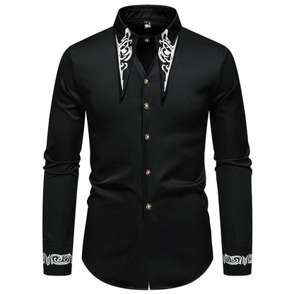 Men's Long Sleeve Shirt with Ornamental Accents Skorter