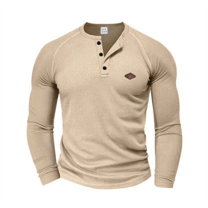 Men's Long Sleeve Shirt with Textured Fabric and Fashionable Button Details Skorter