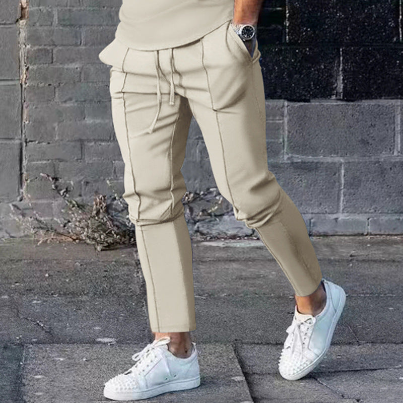 Men's Sporty Casual Pants with Side Pockets and Elastic Waistband Skorter