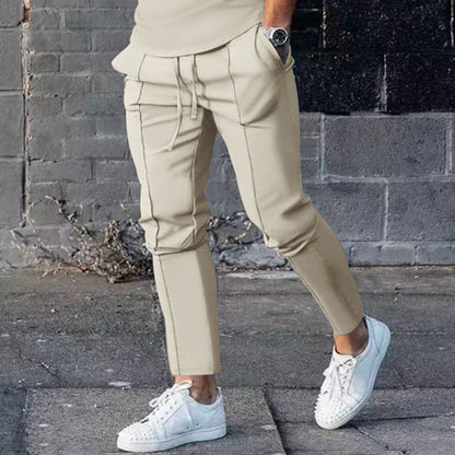 Men's Sporty Casual Pants with Side Pockets and Elastic Waistband Skorter