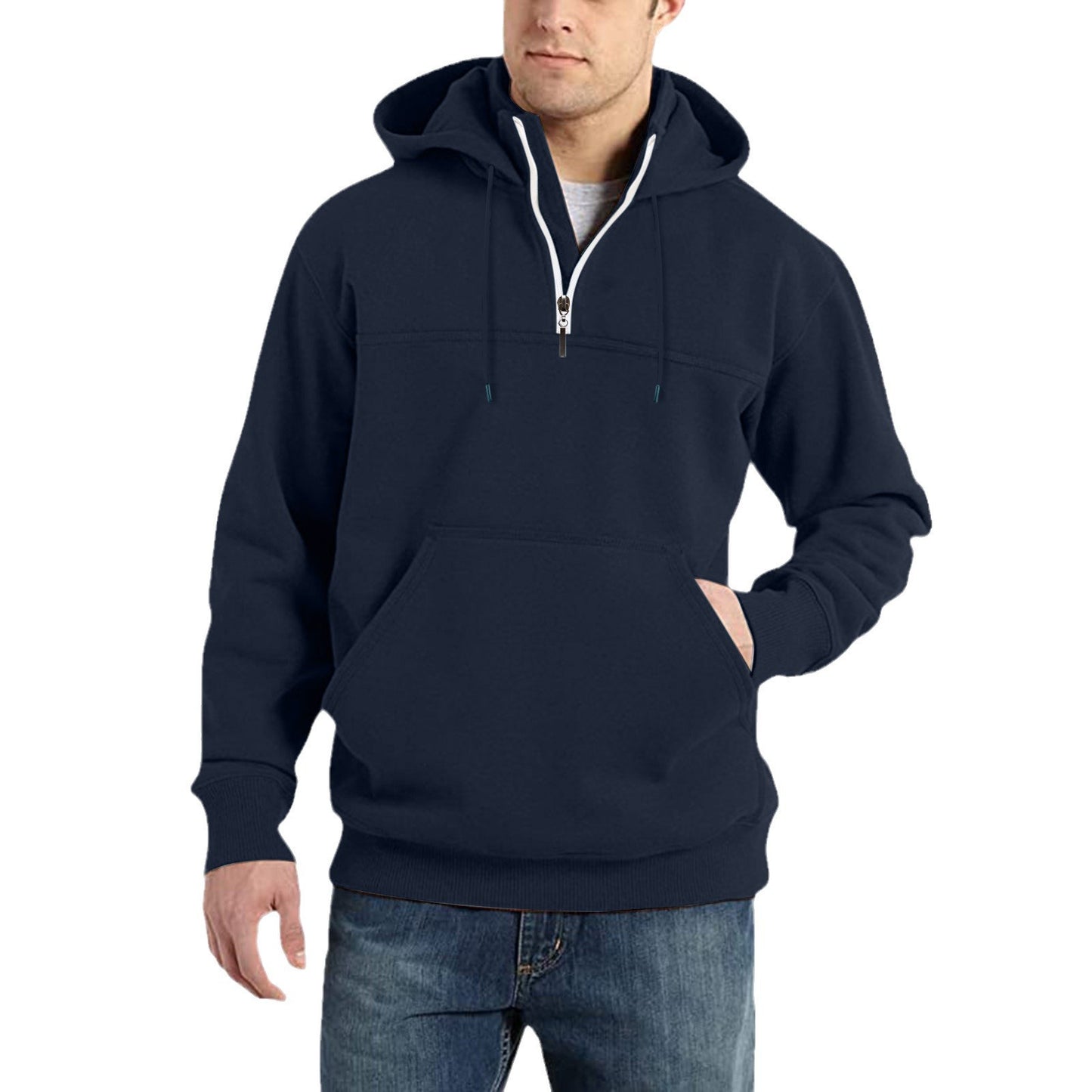 Men's stylish hoodie with half zipper and practical kangaroo pockets Skorter