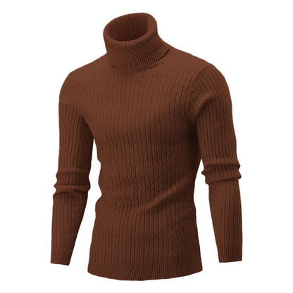 Men's Elegant Knit Sweater with Stand-Up Collar and Fine Cable Knit Pattern Skorter