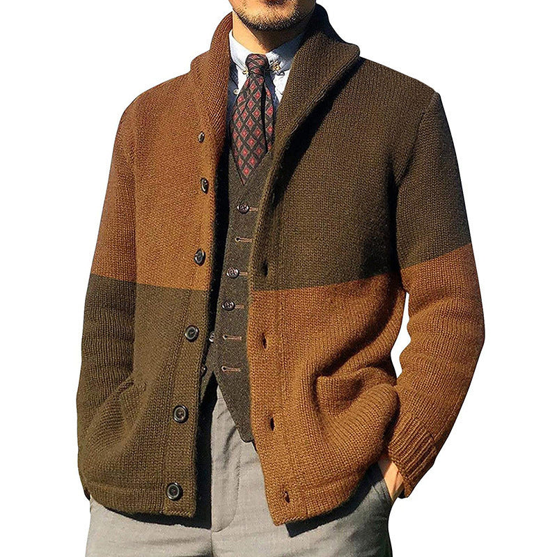 Men's Cardigan with Fashionable Color Block Design Skorter