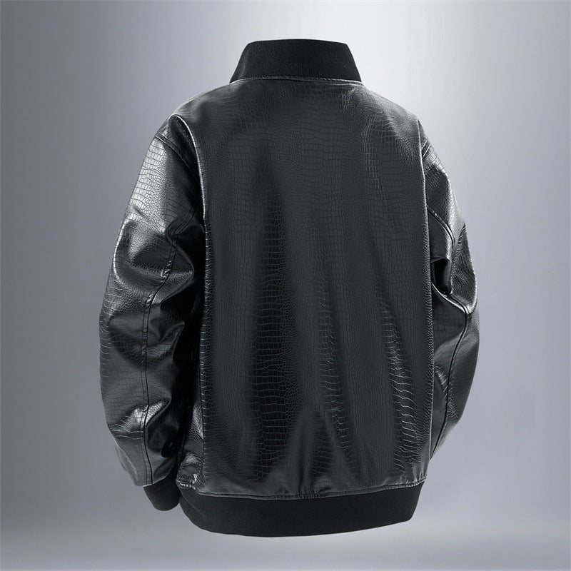 Men's Biker Jacket Made Of Faux Leather with Crocodile Embossing Skorter