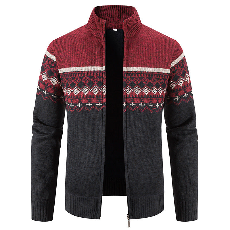 Men's cardigan with modern Norwegian pattern and stand-up collar Skorter