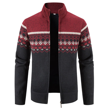 Men's cardigan with modern Norwegian pattern and stand-up collar Skorter