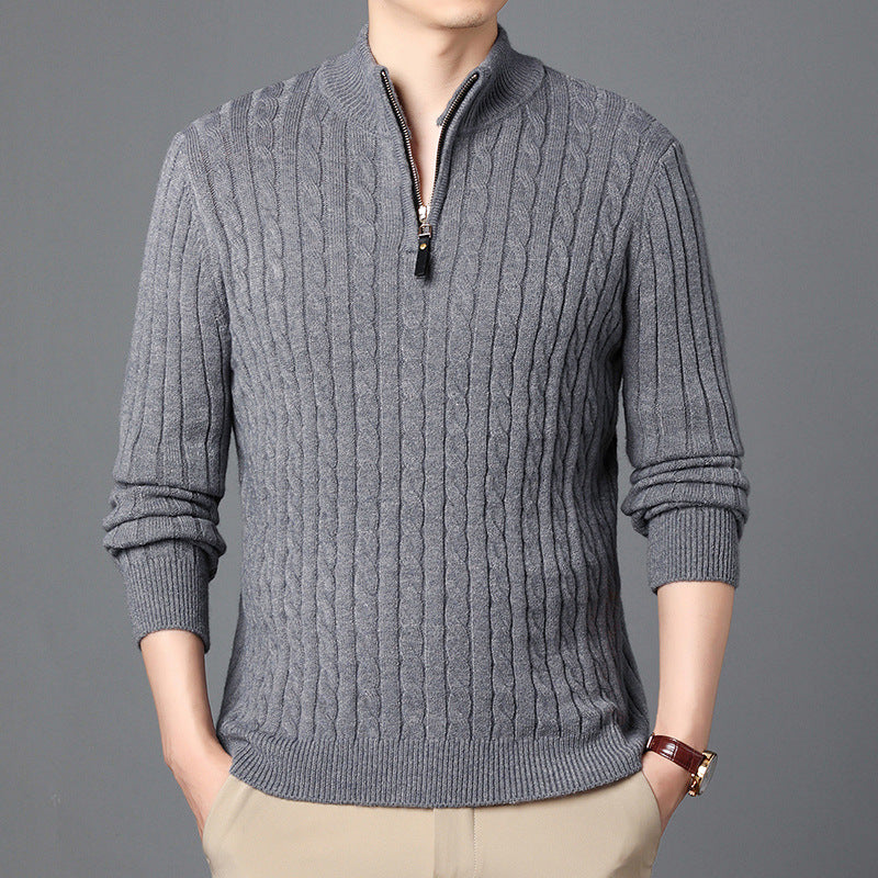 Men's High-Quality Knit Sweater with Modern Zipper and Detailed Texture Skorter