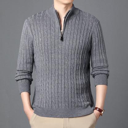 Men's High-Quality Knit Sweater with Modern Zipper and Detailed Texture Skorter